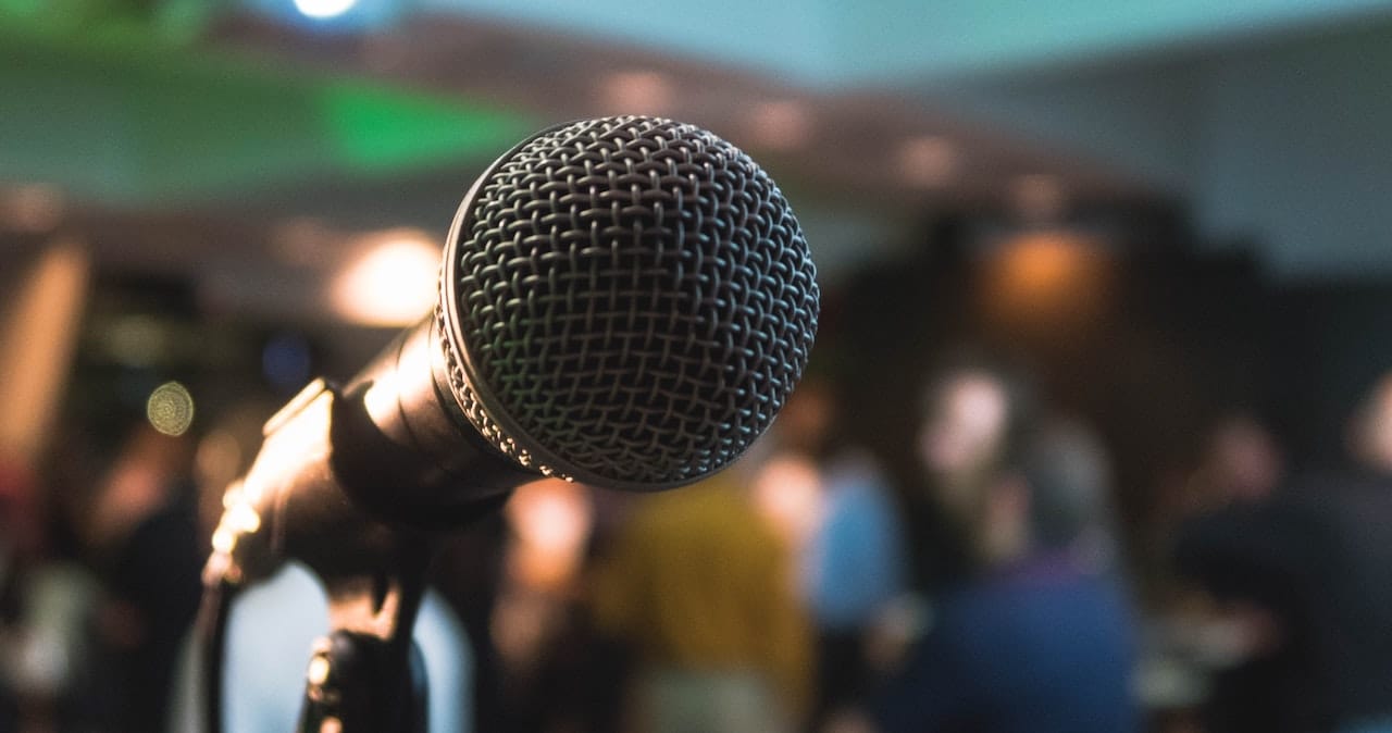 A microphone on a stage