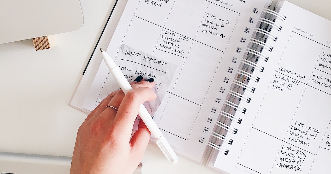A work diary showing meetings for the week
