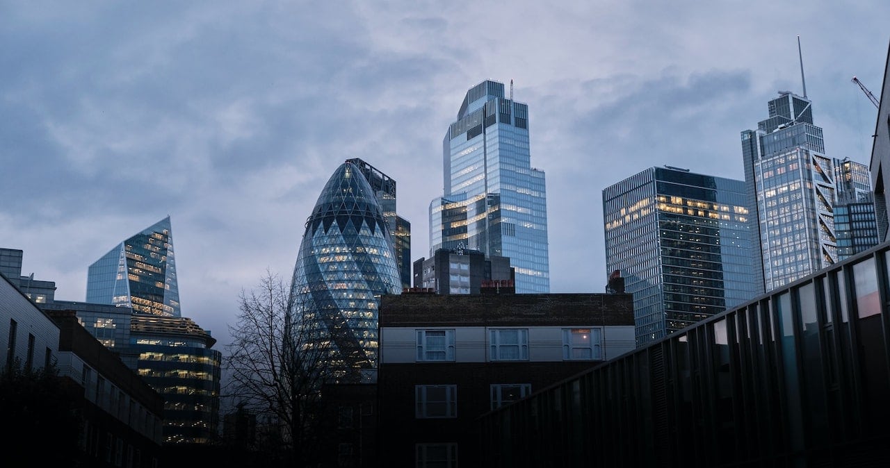 The London skyline underneath a cloudy sky