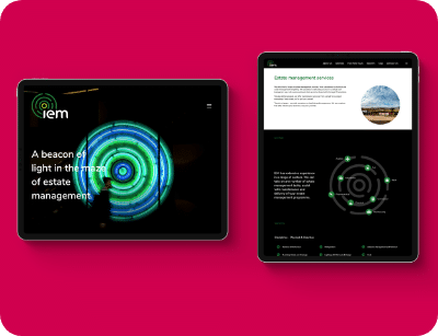 Pictures of the Integrated Estates Management website homepage and service page