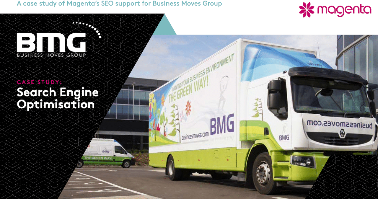 A picture of a BMG truck on a graphic for the search engine optimisation case study