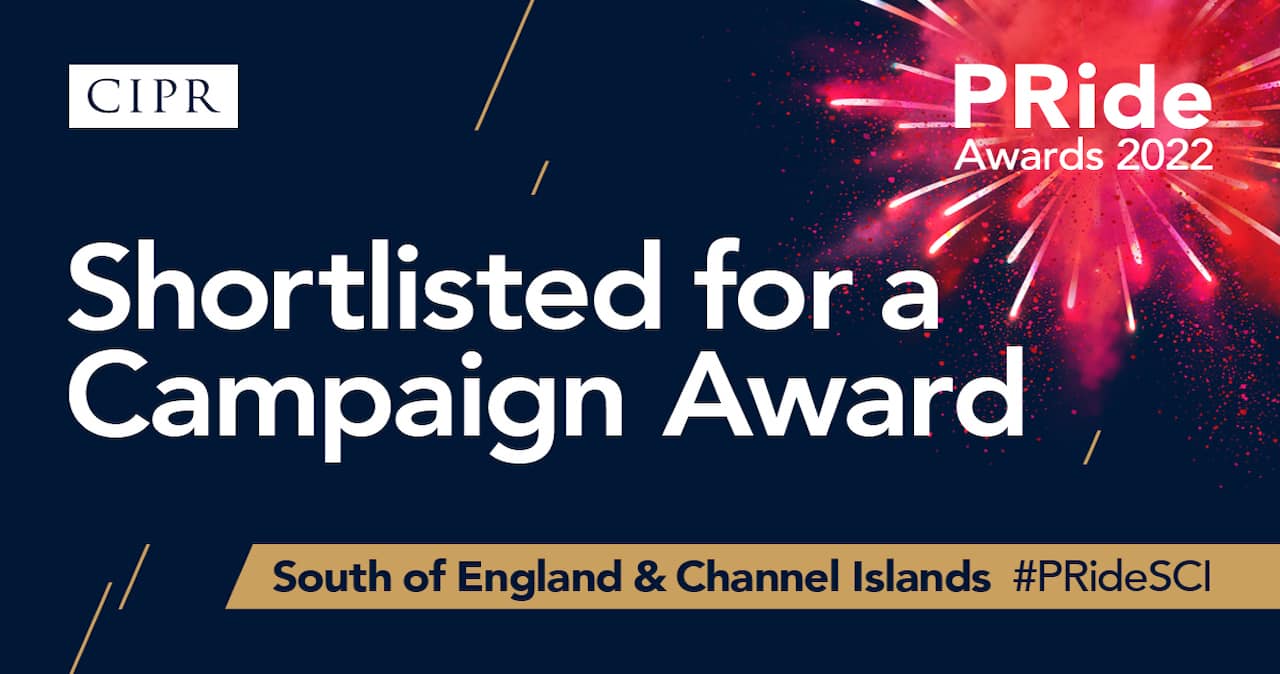 The graphic for the CIPR Pride Awards 2022 that says 'Shortlisted for a campaign award'