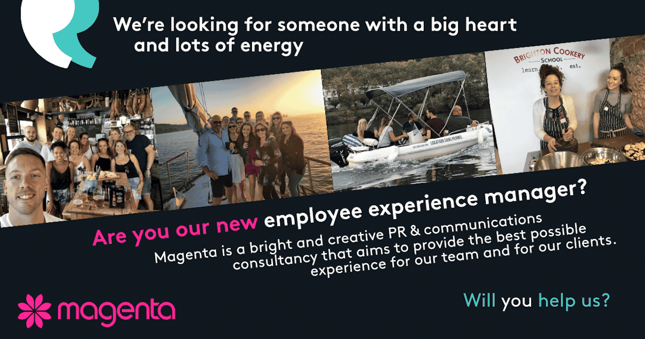 A collage of images and text about the role of Employee Experience Manager at Magenta Associates