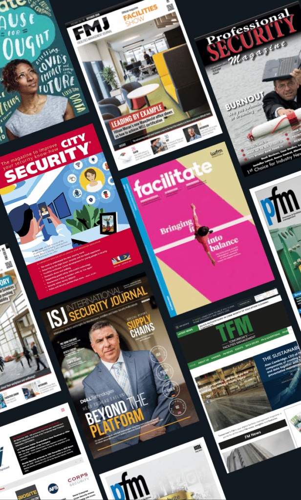 A montage of front covers of magazines in the access control and security sector