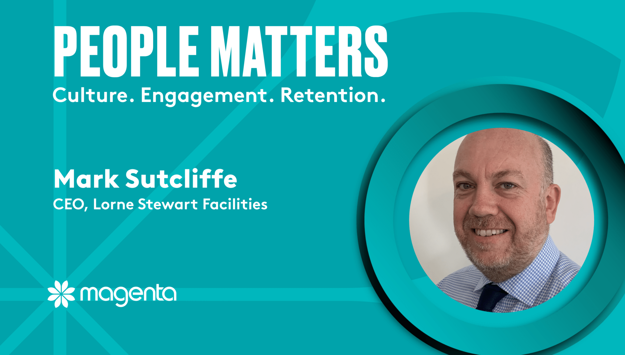 Mark Sutcliffe, CEO of Lorne Stewart, on a green backdrop with the people matters blog logo.