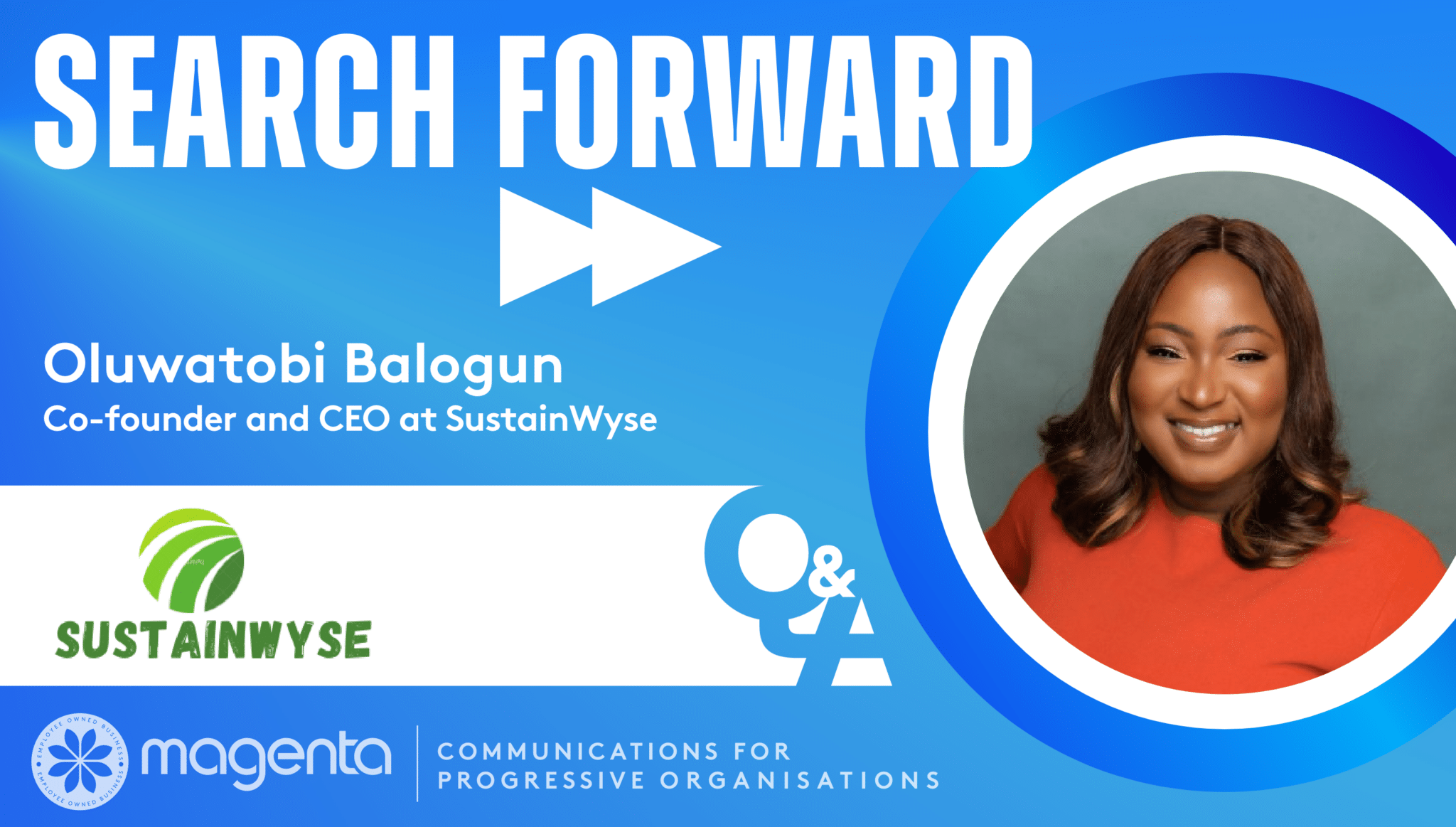 A blue graphic with the Q&A series title and a picture of Oluwatobi Balogun